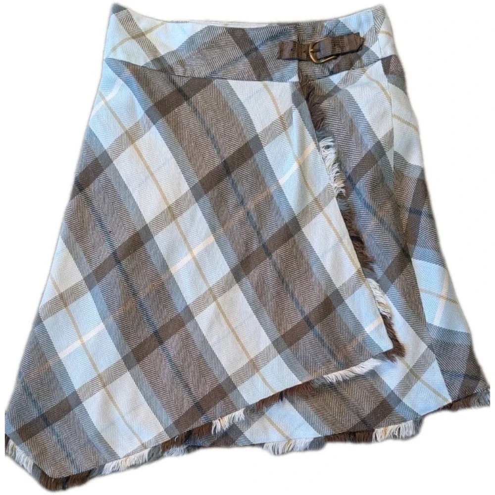 Women's Plaid‎ Skirt 10 Frayed Asymmetrical Hem Wrap Equestrian Rodeo Western